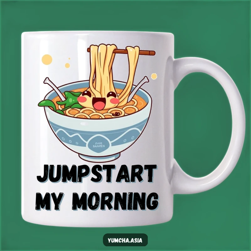 Funny Ramen Bowl Mug - Enthusiastic Noodles Jumping, Joyful Gift