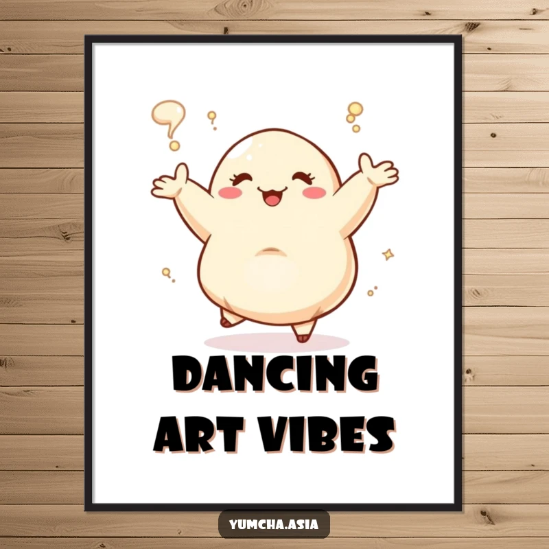 Funny Dancing Dumpling joyfully steaming, high-resolution digital art. This humorous print adds a delicious touch.