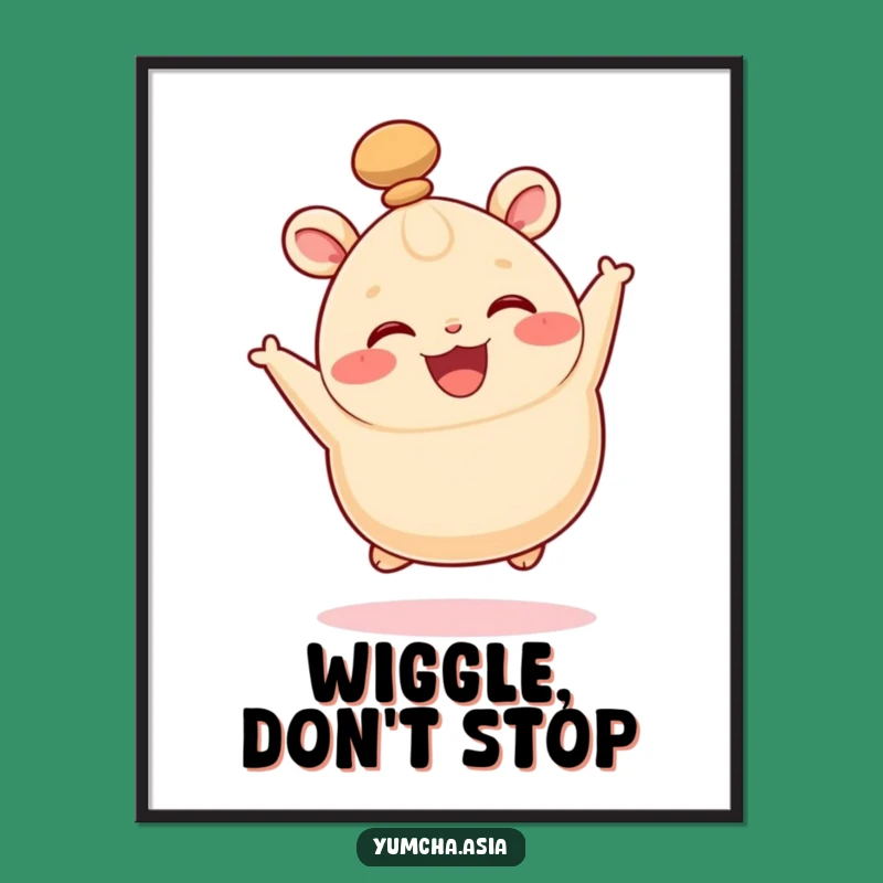 Funny Bao Bun Leaping Digital Print - Wiggling Top Knot Joyful Art Gift