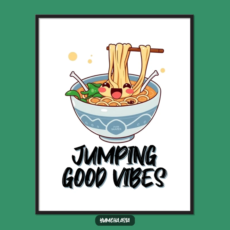 Funny Ramen Digital Art - Enthusiastic Noodles Print, Joyful Gift