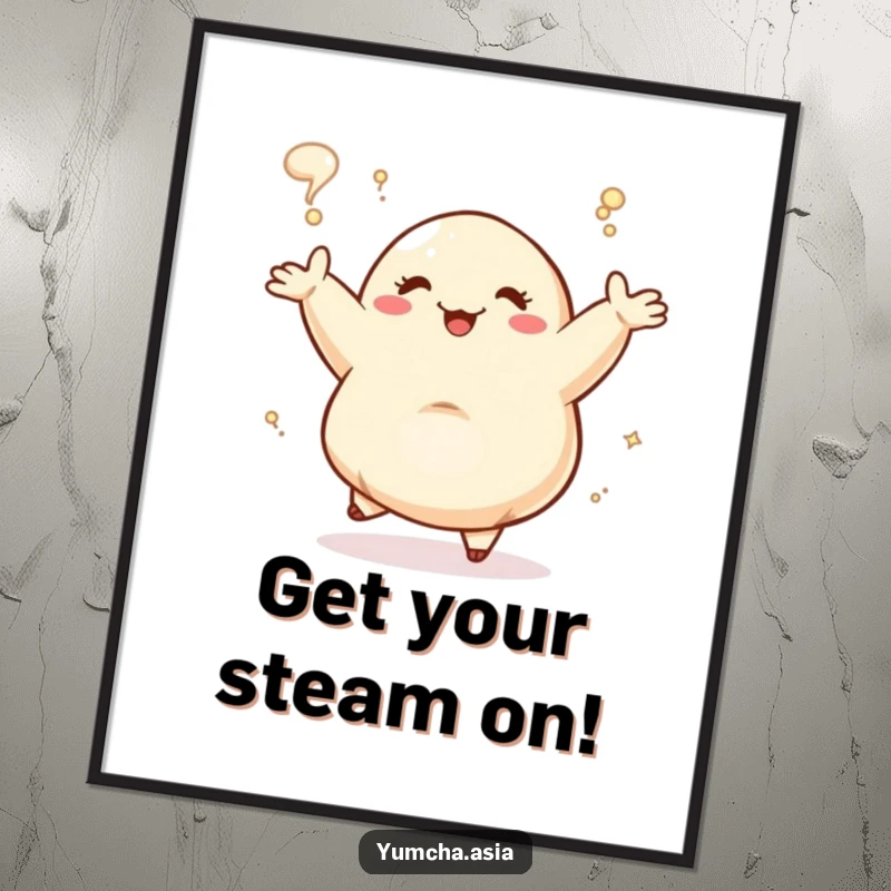 Funny Free Printable Wall Art: A cheerful dancing dumpling with outstretched arms, steaming happily.