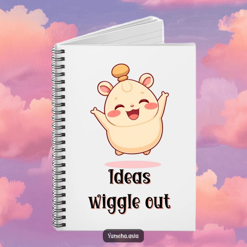 Funny notebook cover featuring a happy bao bun leaping with excitement, its top knot wiggling.